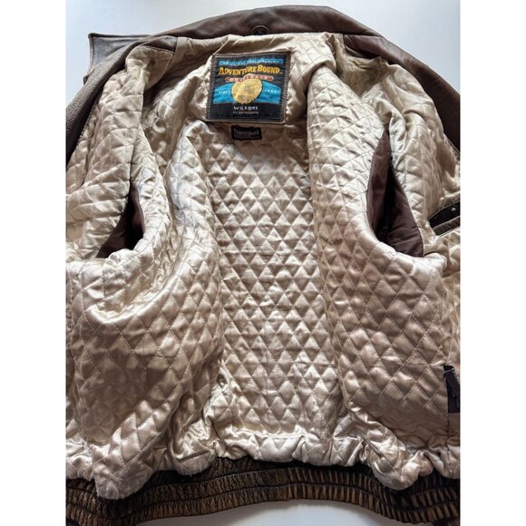 Vintage WILSONS Adventure Bound Brown Leather Aviator Bomber Jacket, Size L - Picture 14 of 16